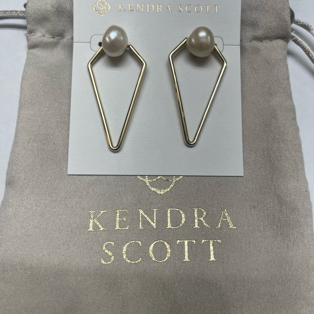 Kendra Scott Demi Open Frame Geometric Gold and Pearl Earrings